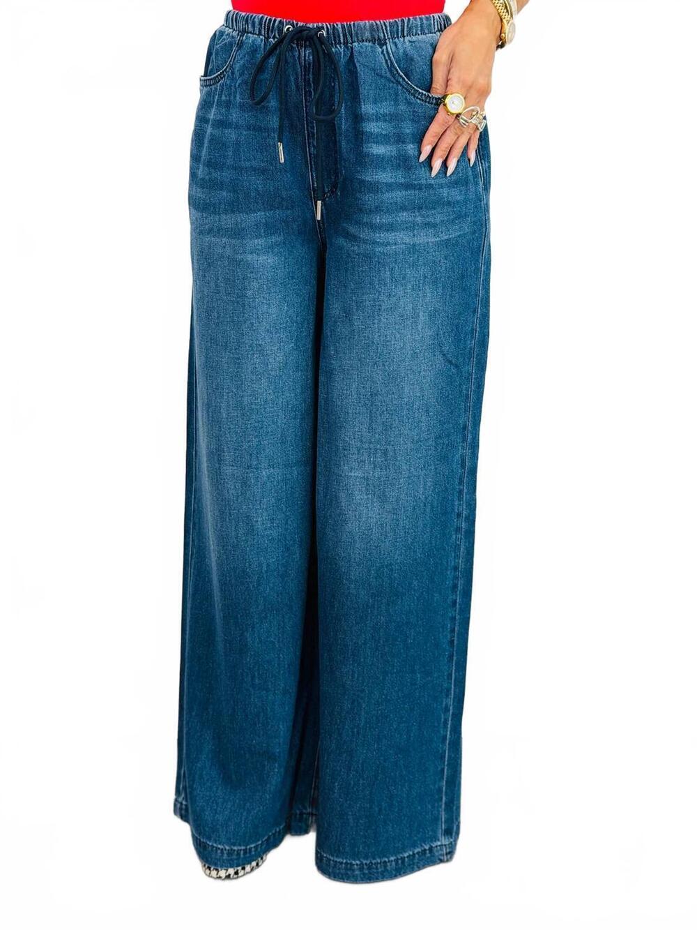 NEW JUDY BLUE wide leg drawstring jeans in dark wash
